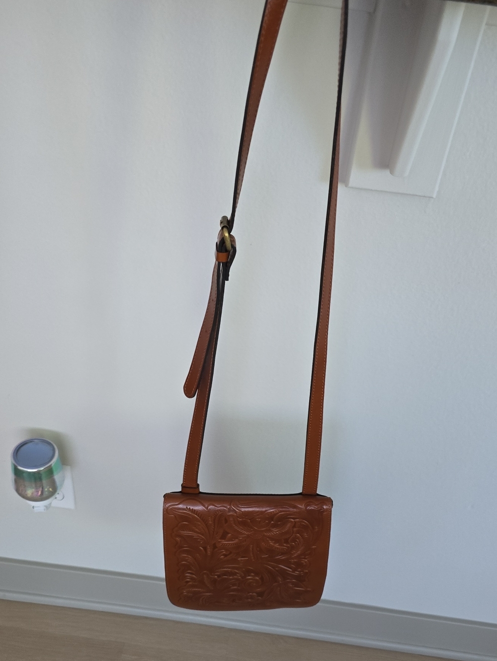 Patricia Nash Tooled Leather Crossbody Bag in Cognac Brown